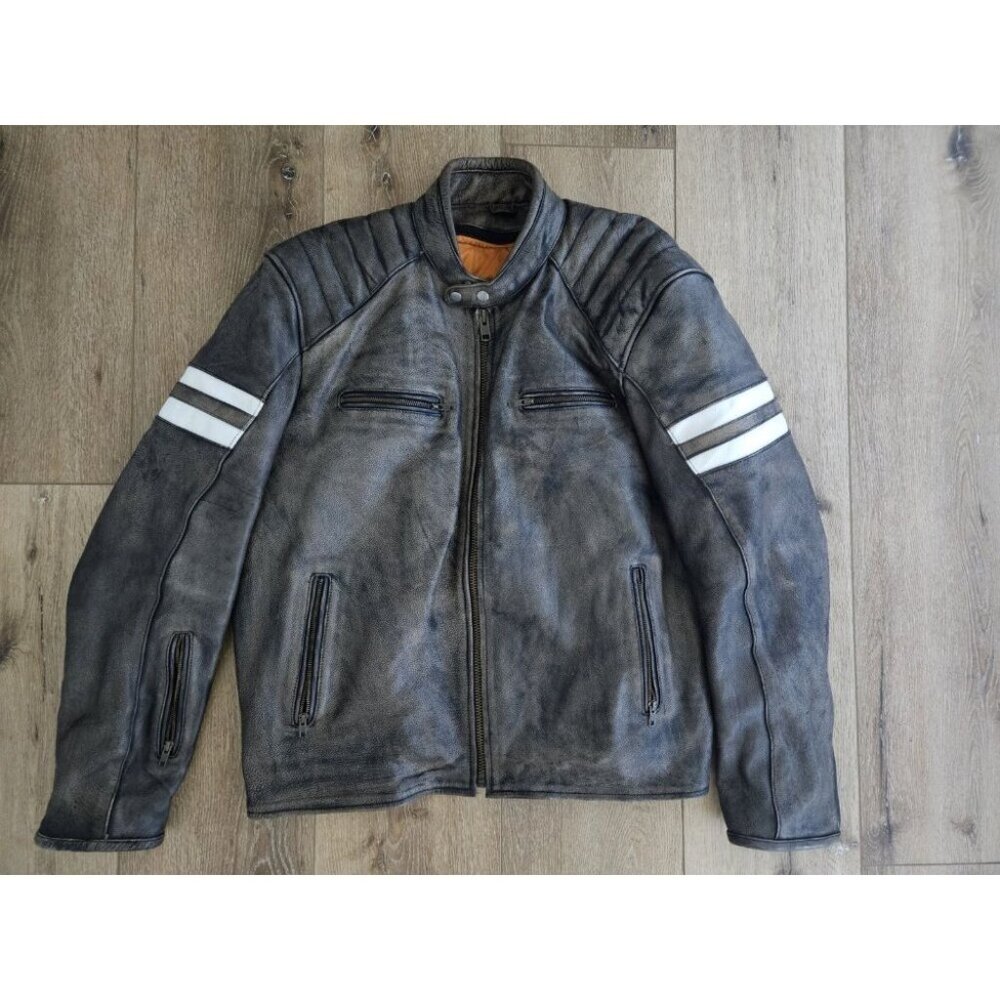 Bull Faster Distressed Brown Leather Motorcycle Jacket With Removable Liner 2XL